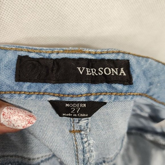 Versona Skinny Jeans Denim Modern Fit Women Size 27 Light Wash Blue Distressed - Picture 5 of 9